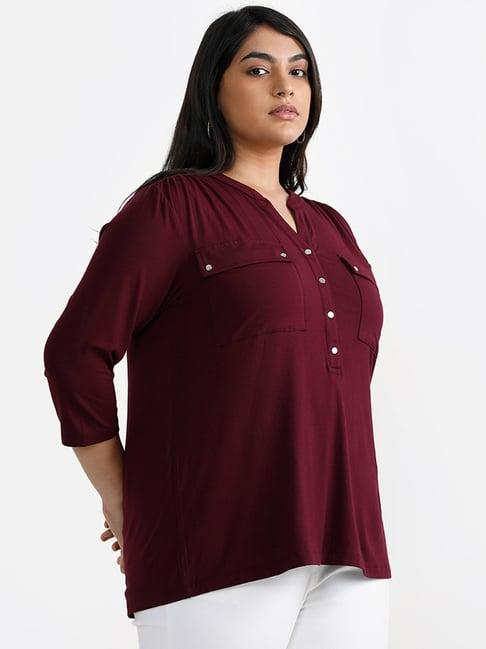 gia by westside button detail maroon top