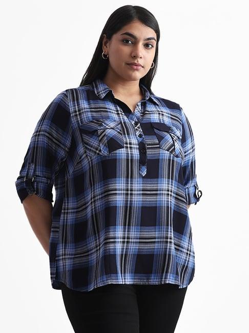 gia by westside checked blue casual shirt