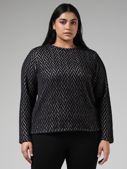 gia by westside chevron printed black sweater