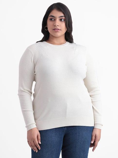 gia by westside cream ribbed slim fit charriet sweater