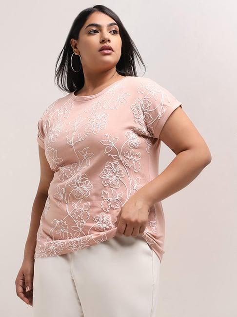 gia by westside dusty pink floral embossed pink top