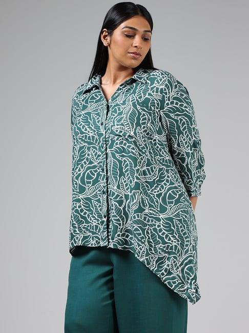 gia by westside green & white leaf printed shirt