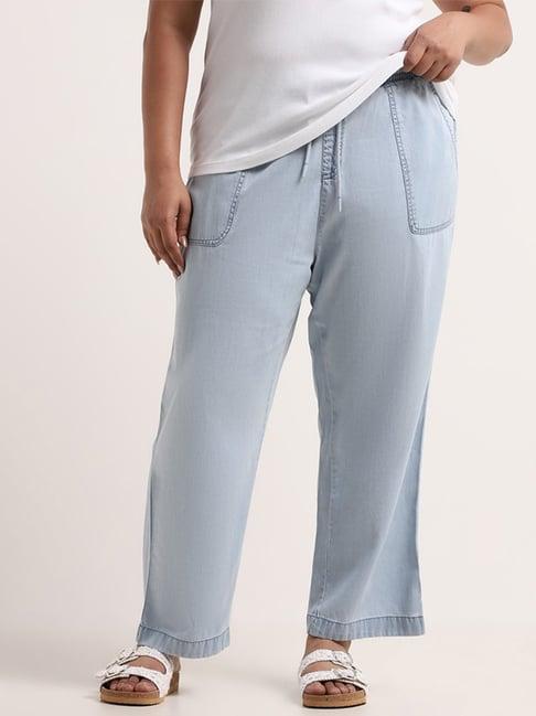 gia by westside light blue chambray straight-fit pants
