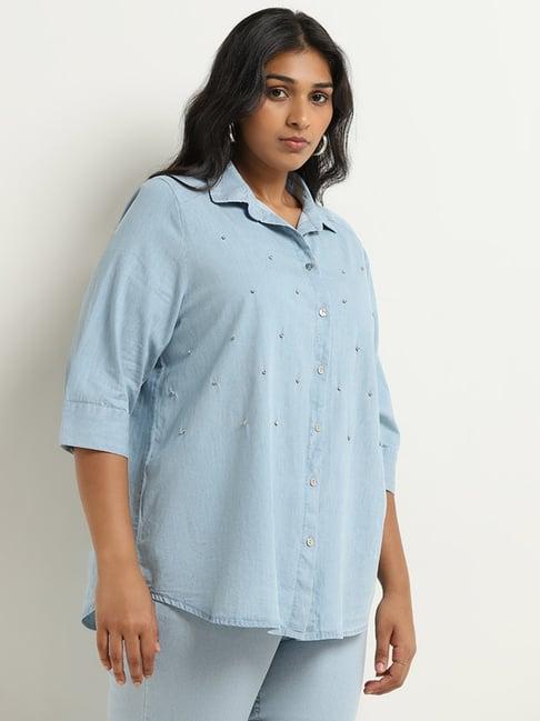 gia by westside light blue diamante cotton shirt