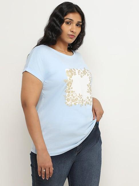 gia by westside light blue floral printed t-shirt