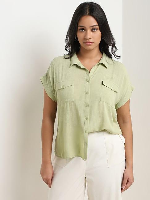 gia by westside light sage crinkle textured shirt