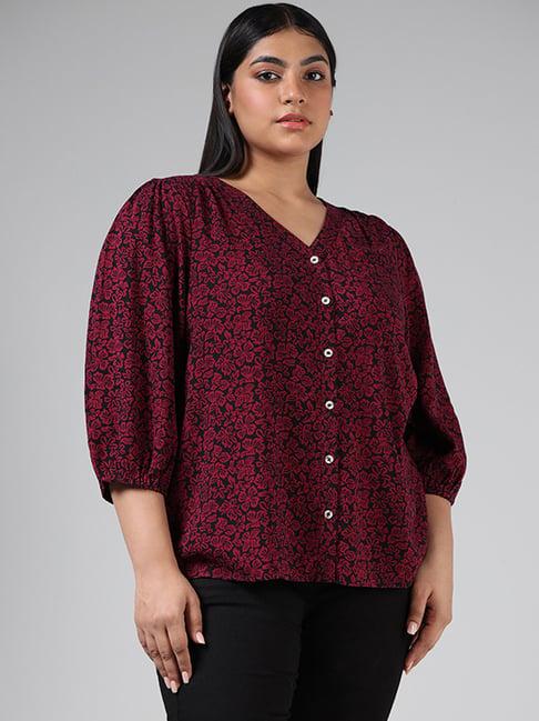 gia by westside maroon floral printed blouse
