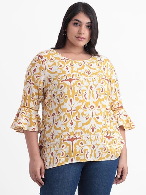 gia by westside mustard printed relaxed fit lantana blouse