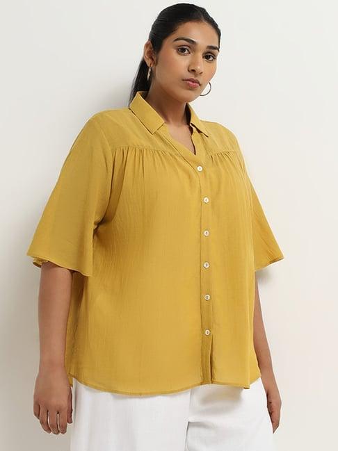 gia by westside mustard solid cotton shirt