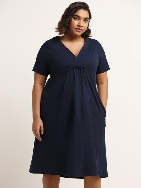 gia by westside navy solid a-line dress