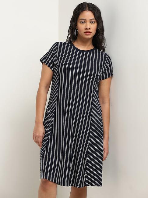 gia by westside navy striped design straight dress