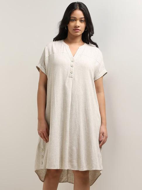 gia by westside off-white blended linen high-low dress