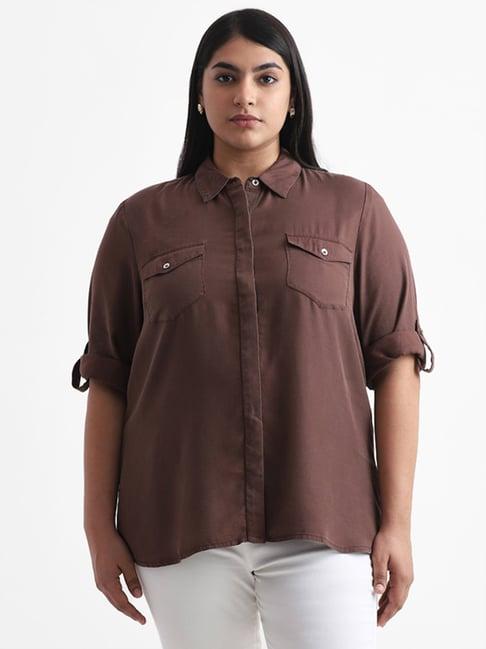 gia by westside plain brown casual shirt