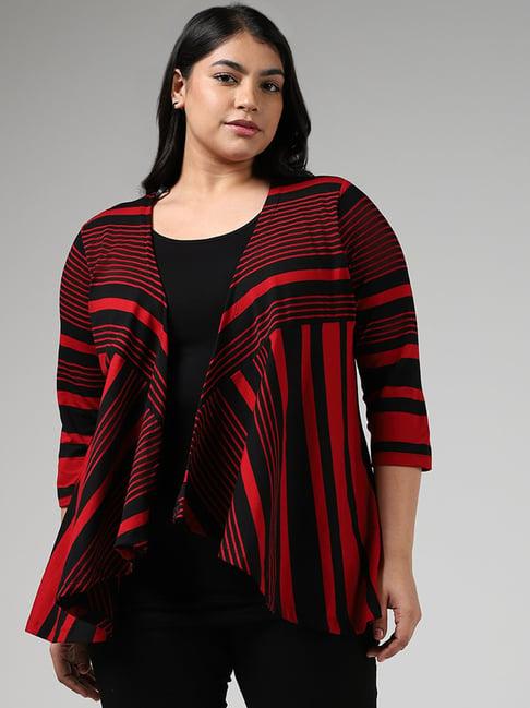 gia by westside red & black striped dropfall shrug