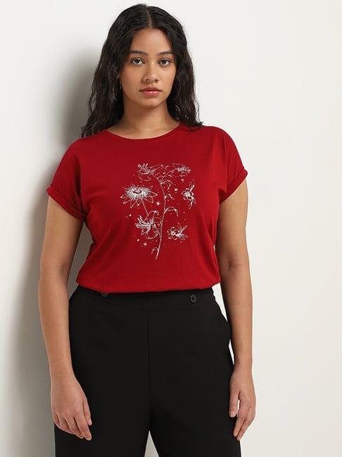 gia by westside red floral printed t-shirt