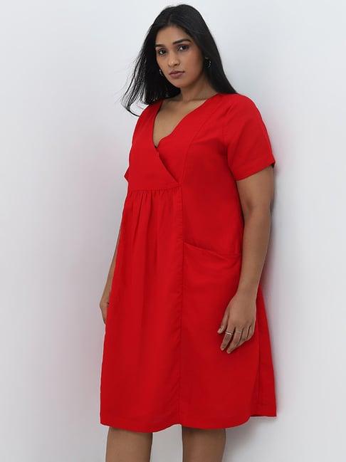 gia by westside red gathered a-line cotton dress