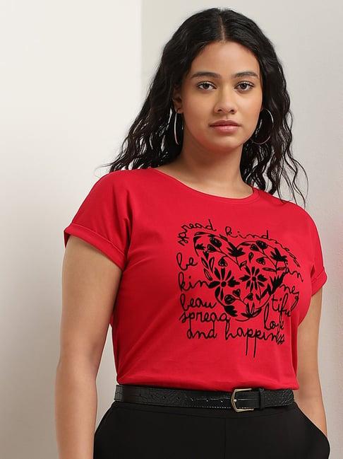 gia by westside red text printed cotton t-shirt