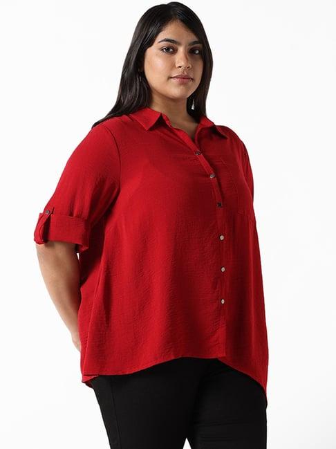 gia by westside red wrinkled relaxed fit shirt