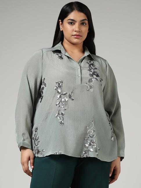gia by westside sage floral sequin embroidered crepe top