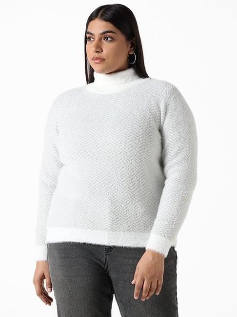 gia by westside self-designed knit white & grey turtle neck sweater