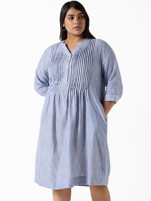 gia by westside sky blue striped relaxed fit dress