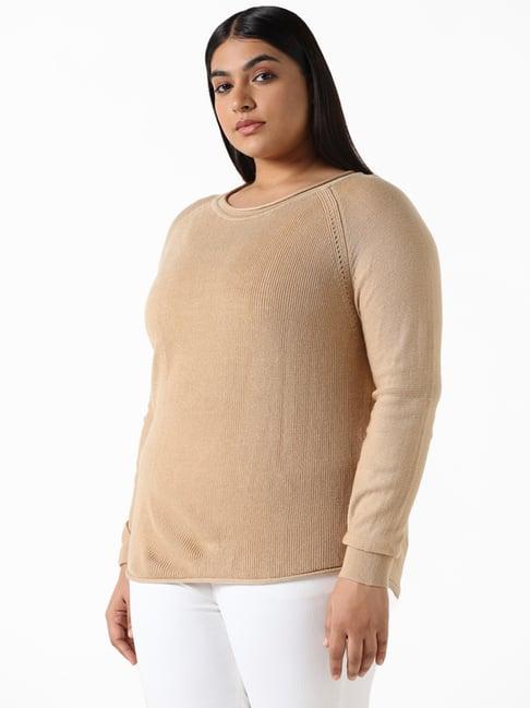 gia by westside solid beige pull over sweater