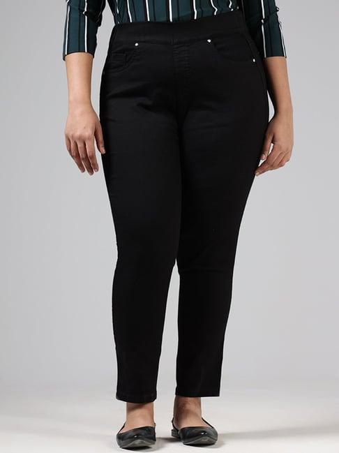 gia by westside solid black ankle length denim jeggings