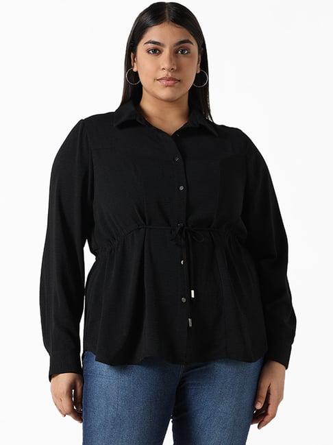 gia by westside solid black elasticated shirt