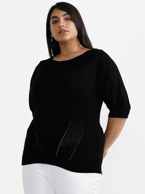 gia by westside solid black ribbed sweater
