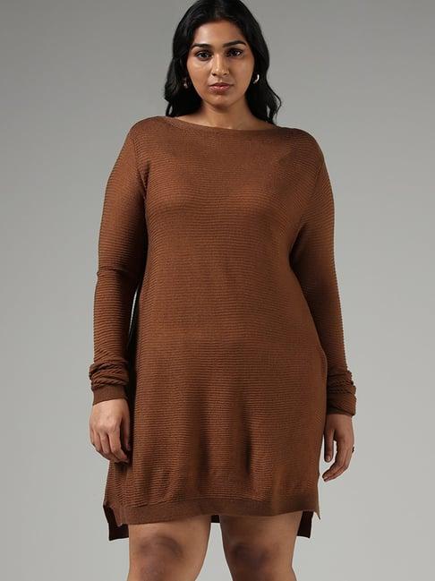 gia by westside solid brown sweater dress