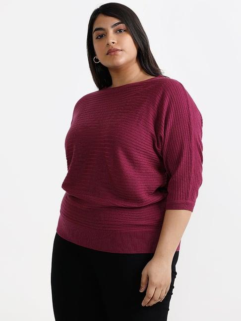 gia by westside solid magenta ribbed sweater