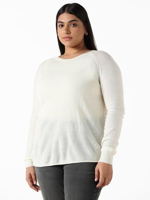 gia by westside solid white pull over sweater