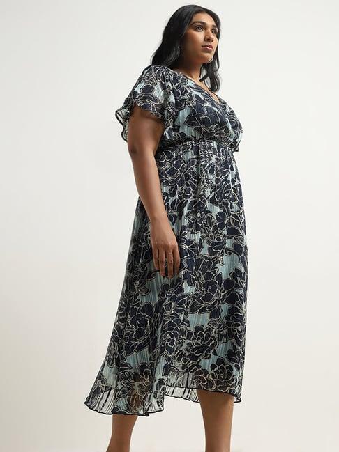 gia by westside teal floral printed a-line dress