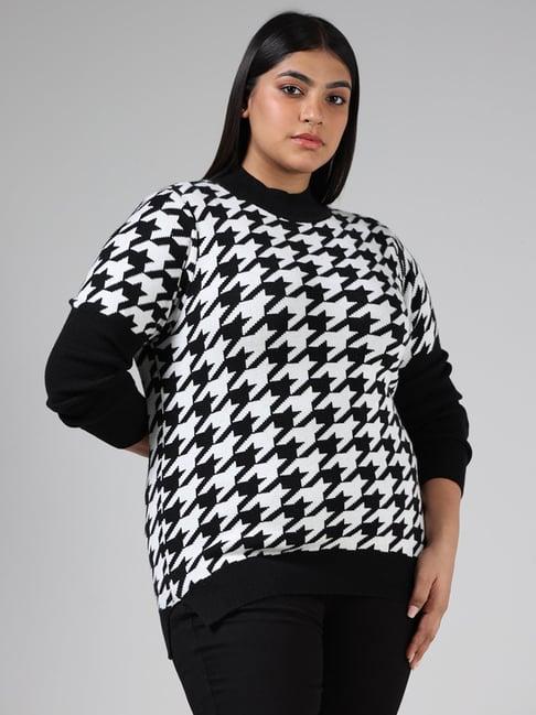 gia by westside white & black houndstooth printed sweater