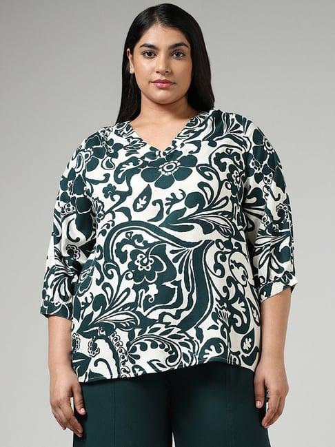 gia by westside white & green floral printed top