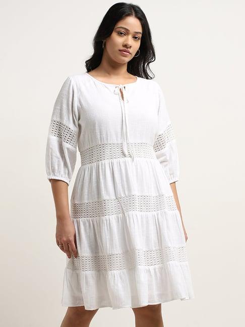 gia by westside white crochet-detailed tiered cotton dress