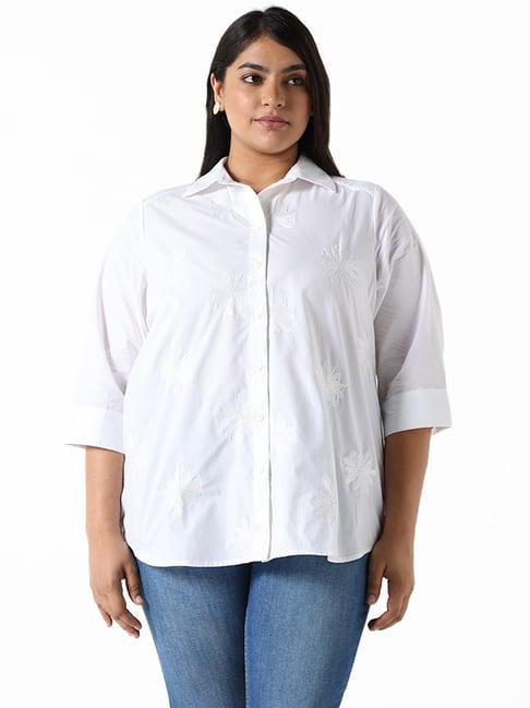 gia by westside white embroidered relaxed fit shirt