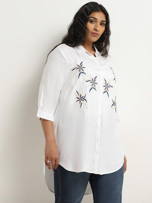 gia by westside white floral embroidered high-low shirt