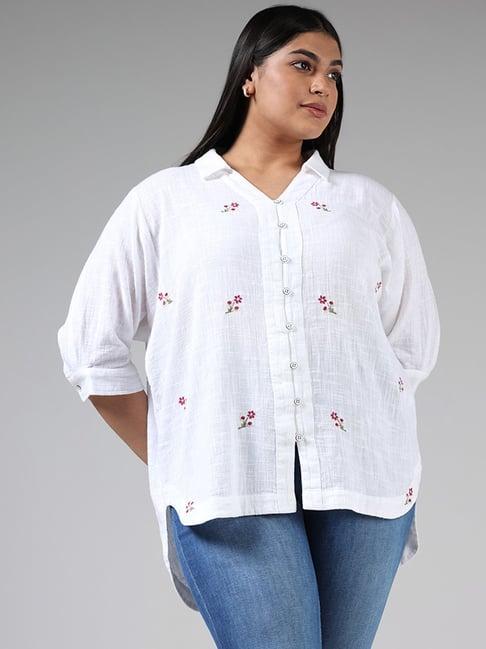 gia by westside white floral embroidery high low shirt