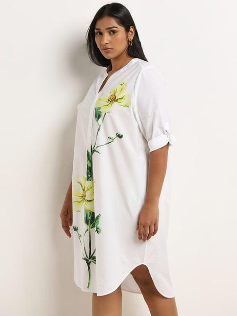 gia by westside white floral printed straight cotton dress