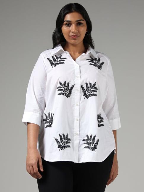 gia by westside white leaf embroidered shirt