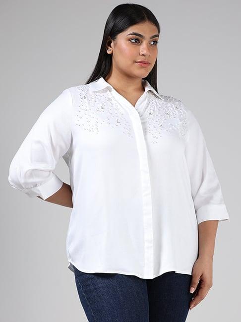 gia by westside white pearl accent shirt
