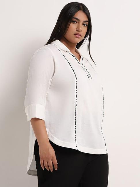 gia by westside white ribbed high-low blouse