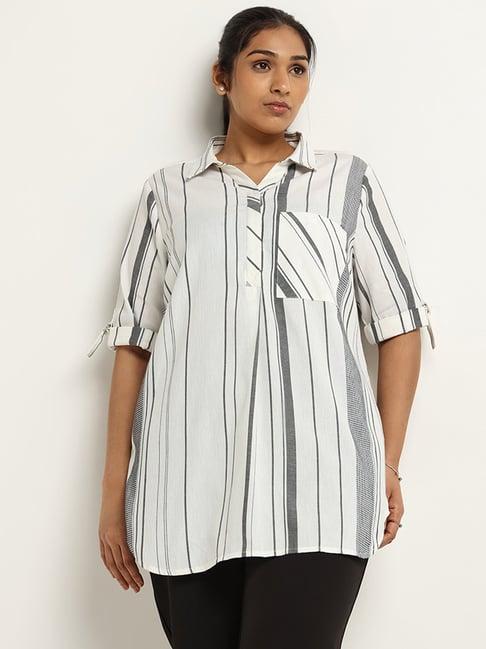 gia by westside white striped collared tunic