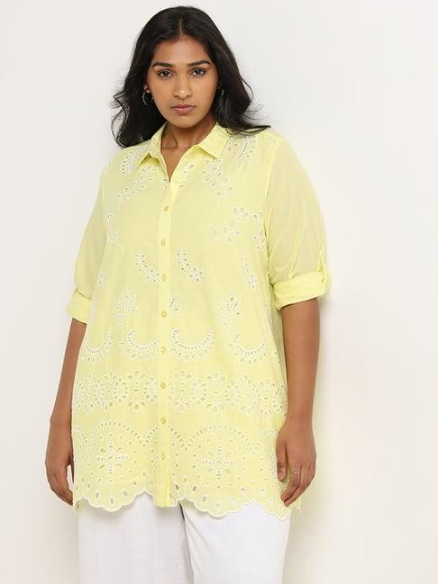 gia by westside yellow schiffli design cotton shirt