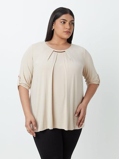 gia curves by westside beige pleat-detailed top