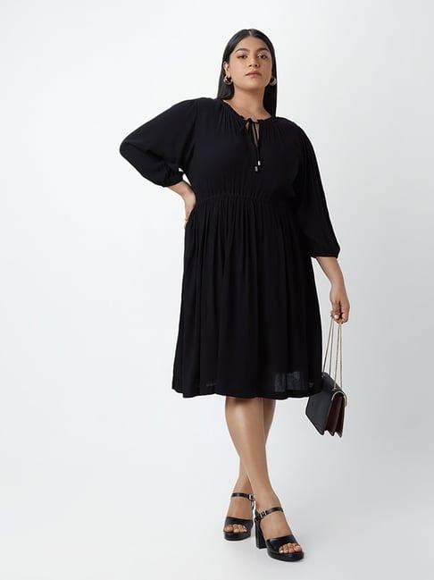 gia curves by westside black fit-and-flare dress