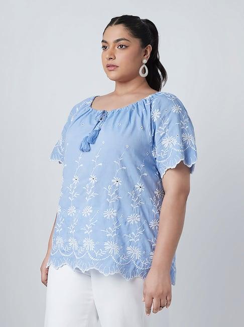 gia curves by westside blue embroidered top