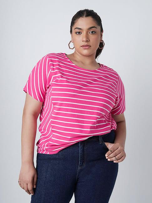 gia curves by westside fuchsia striped t-shirt