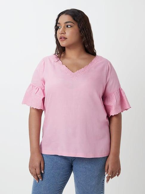 gia curves by westside light pink embroidered top